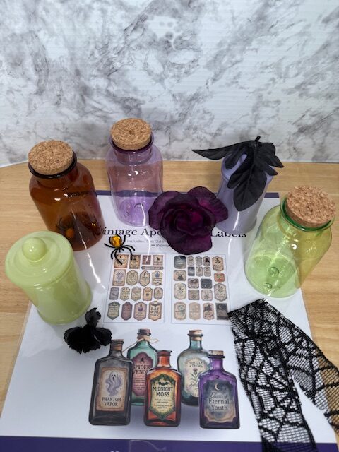 Transform ordinary bottles into vintage apothecary halloween decor