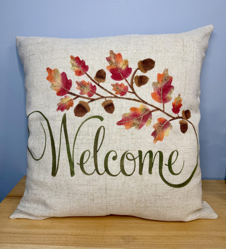 DIY Stenciled Fall Welcome Pillow