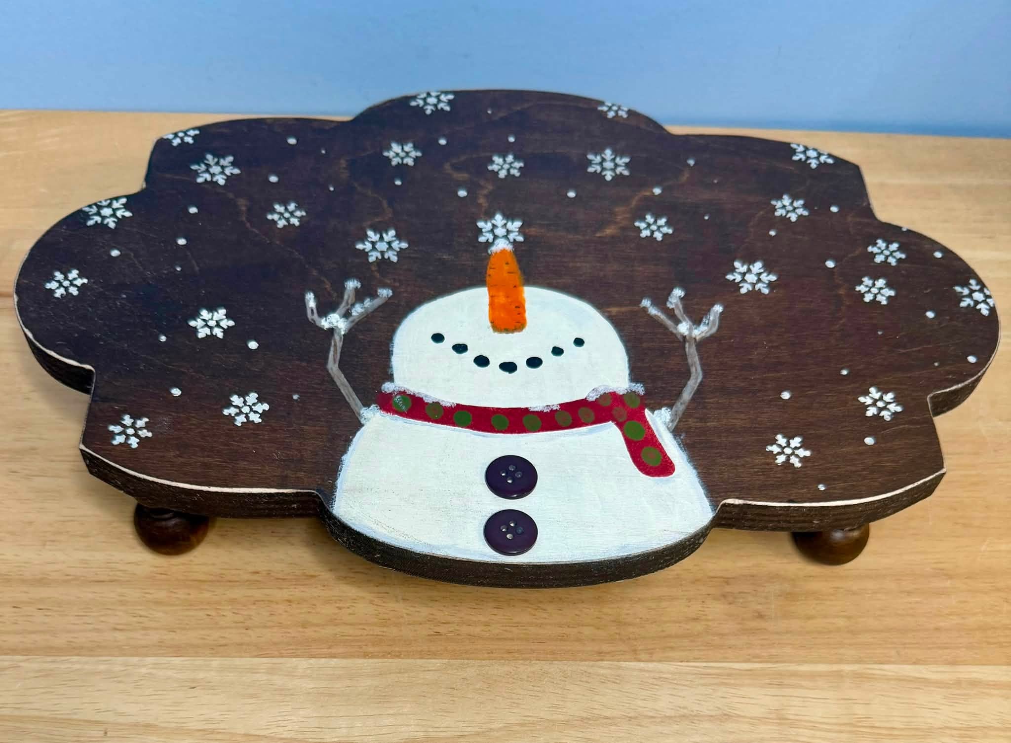 Rustic Snowman Footed Riser
